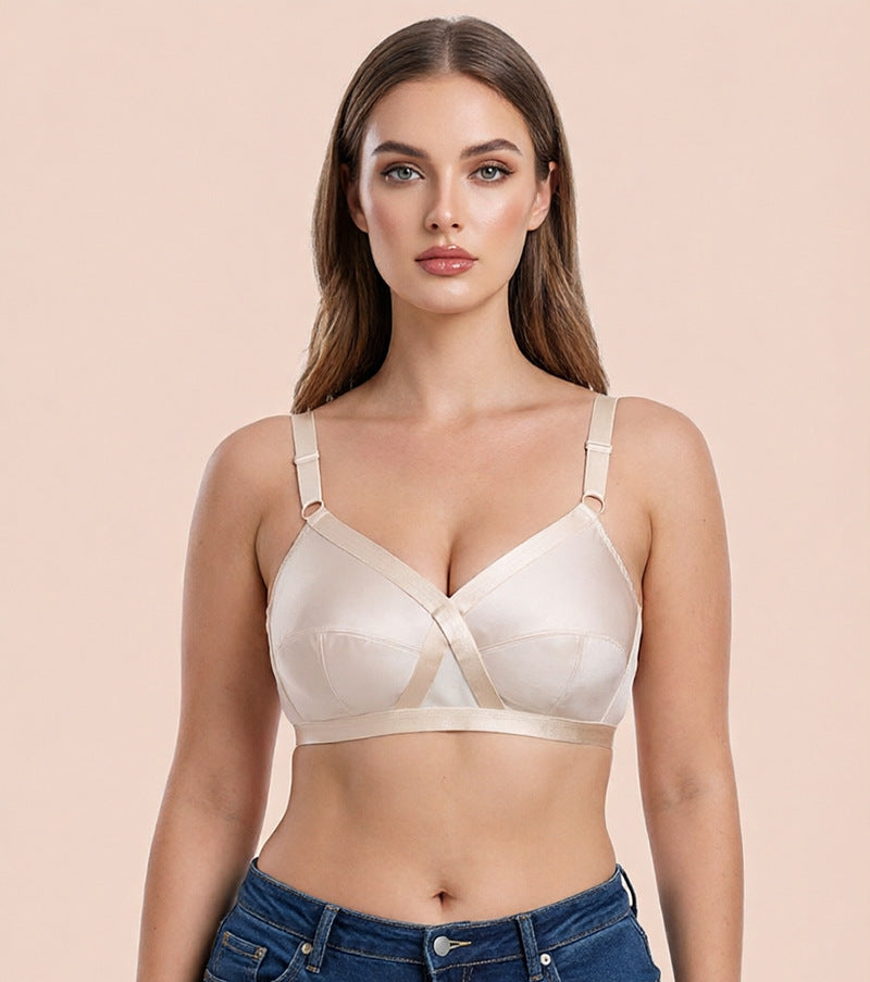 Satin ultra-thin plus size bra without steel ring European and American foreign trade underwear bra women 80BCDEFG-120BCDEEEFG