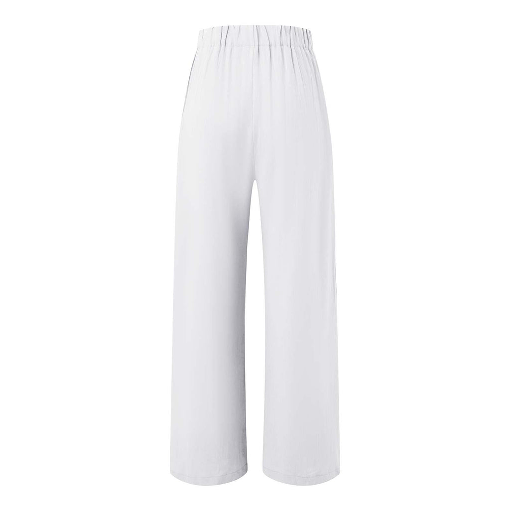 2026 Cross-Border Amazon European and American Summer Comfortable High-Waisted Long Pants with Buttons and Elastic Waist Wide-Leg Pants for Women Casual Straight-Leg Pants