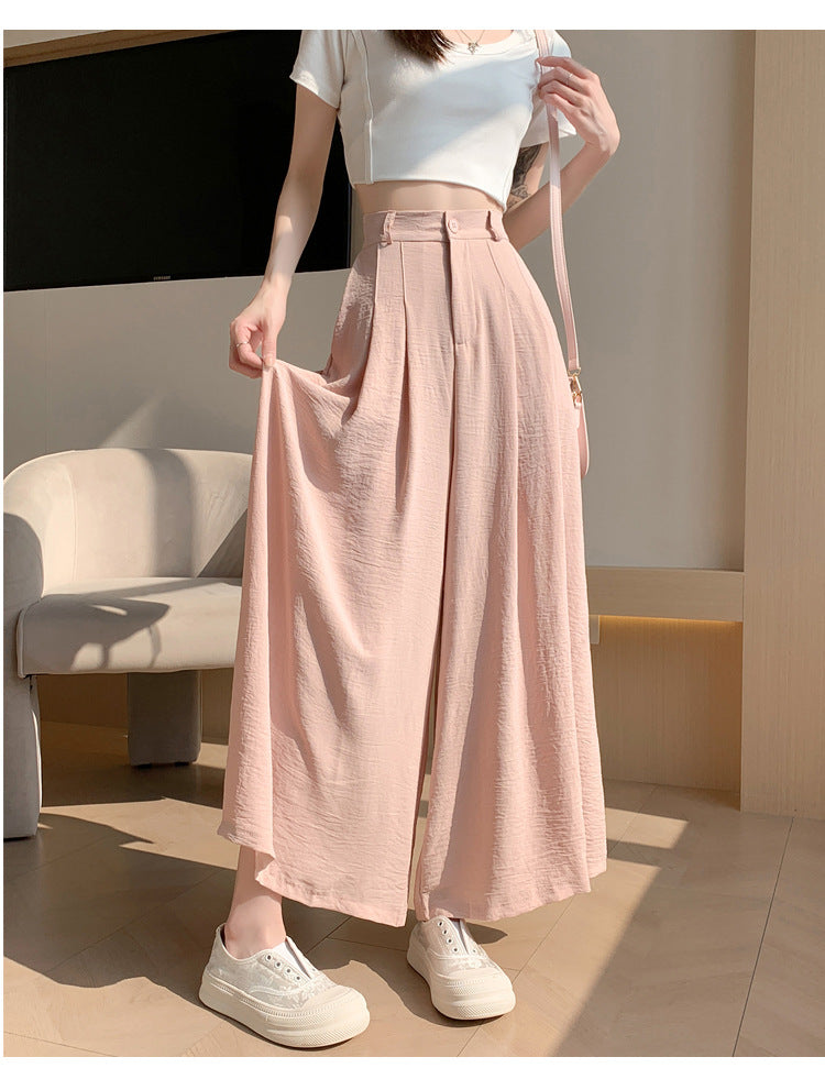 Real Shot of Textured Ice Silk Wide-Leg Pants for Women, New Summer Thin Pants for Small People, High-Waisted Casual Pants and Skirts