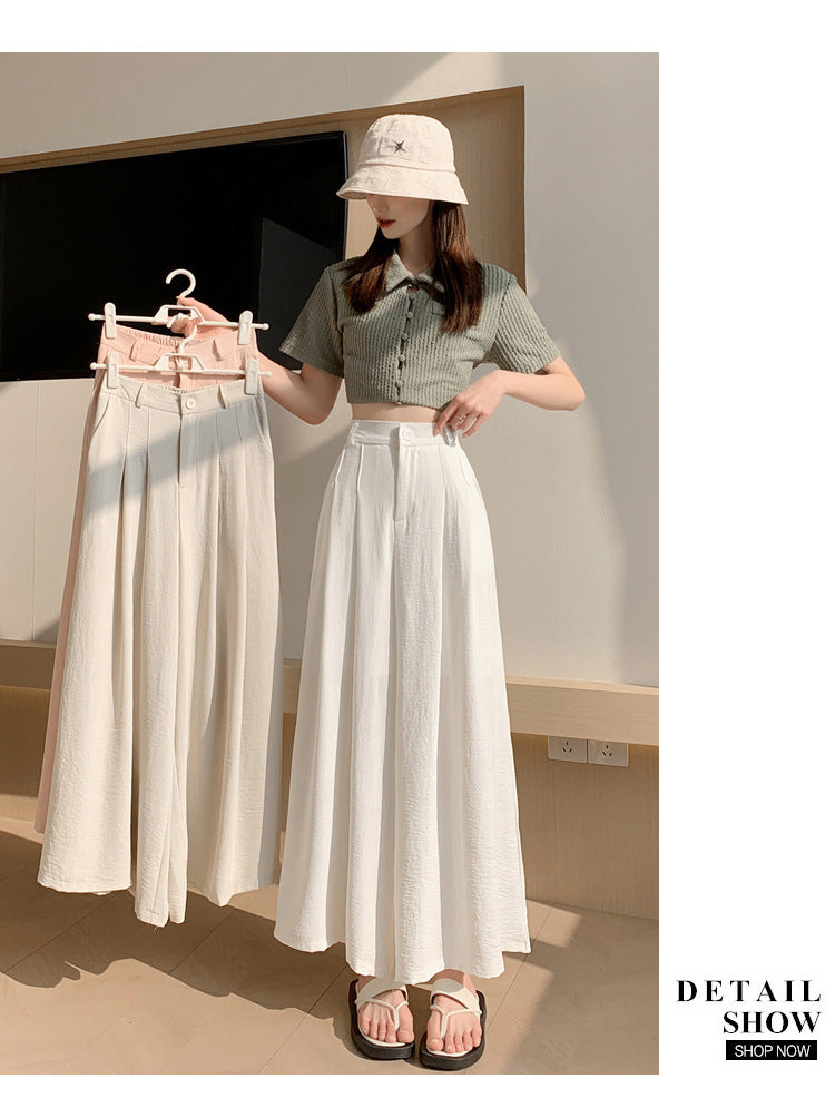 Real Shot of Textured Ice Silk Wide-Leg Pants for Women, New Summer Thin Pants for Small People, High-Waisted Casual Pants and Skirts