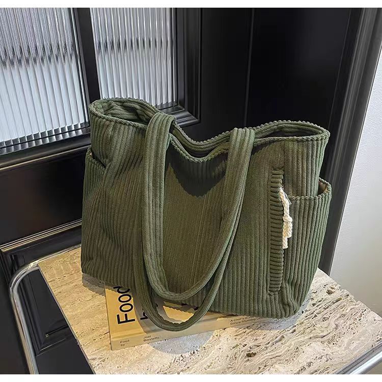 Corduroy Bag Women's Large Capacity 2024 New Autumn and Winter Casual Shoulder Shopping Bag Premium Tote Bag