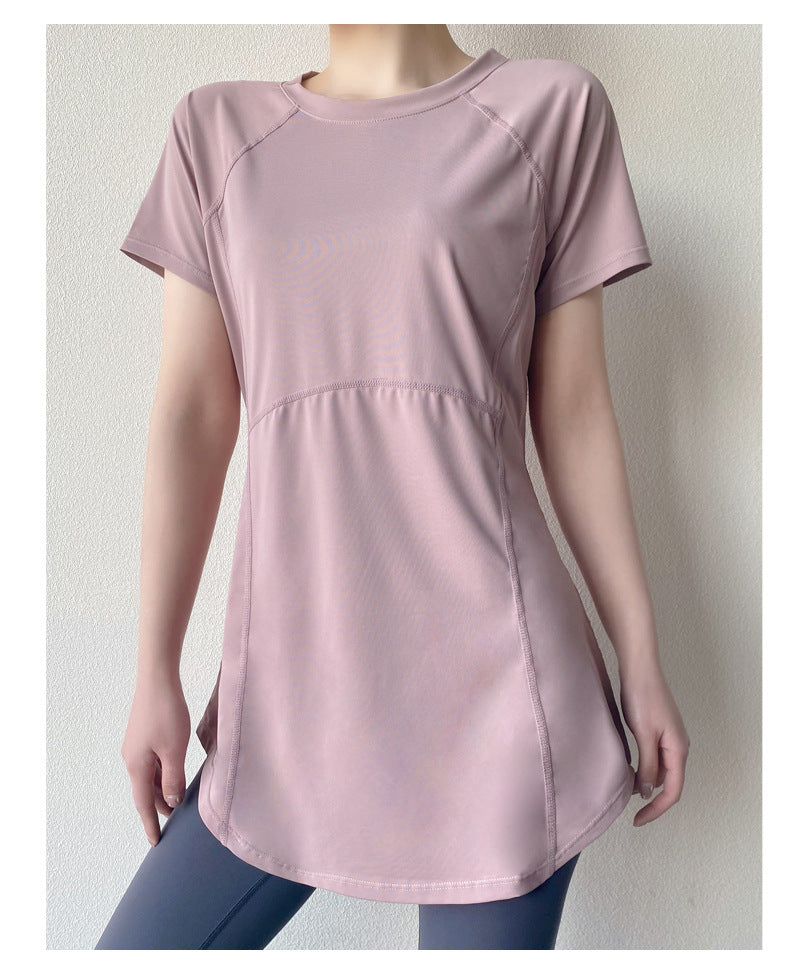 Yoga Clothing Short-sleeved Summer New Mid-length Hip Covering Slimming Quick-drying Top Breathable Fitness Sports T-shirt Women's Thin