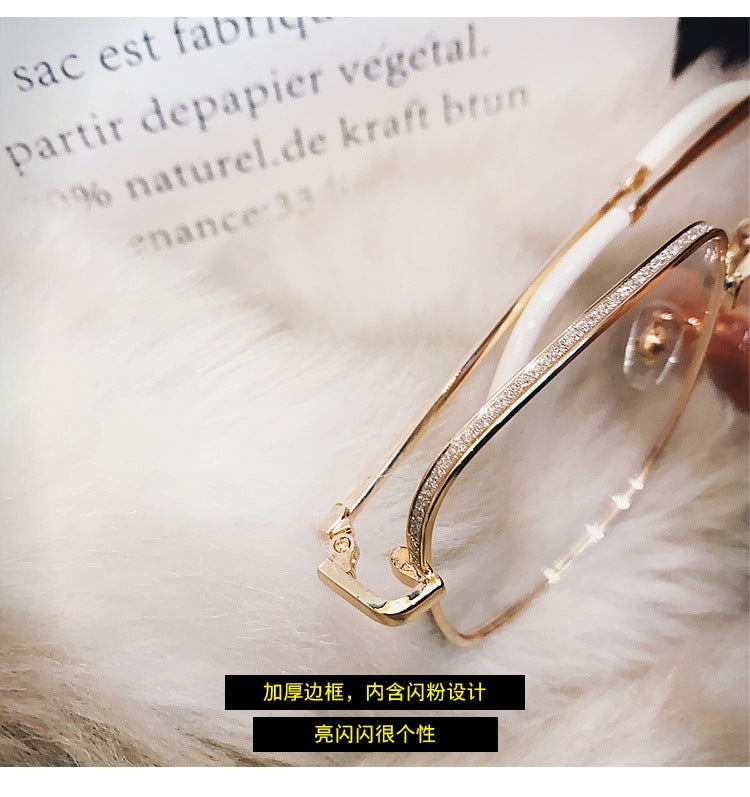 Anti-blue Light Myopia Glasses Women's Light Flat Glasses Metal Frame Internet Red Big Face Slimming Myopia Finished Glasses