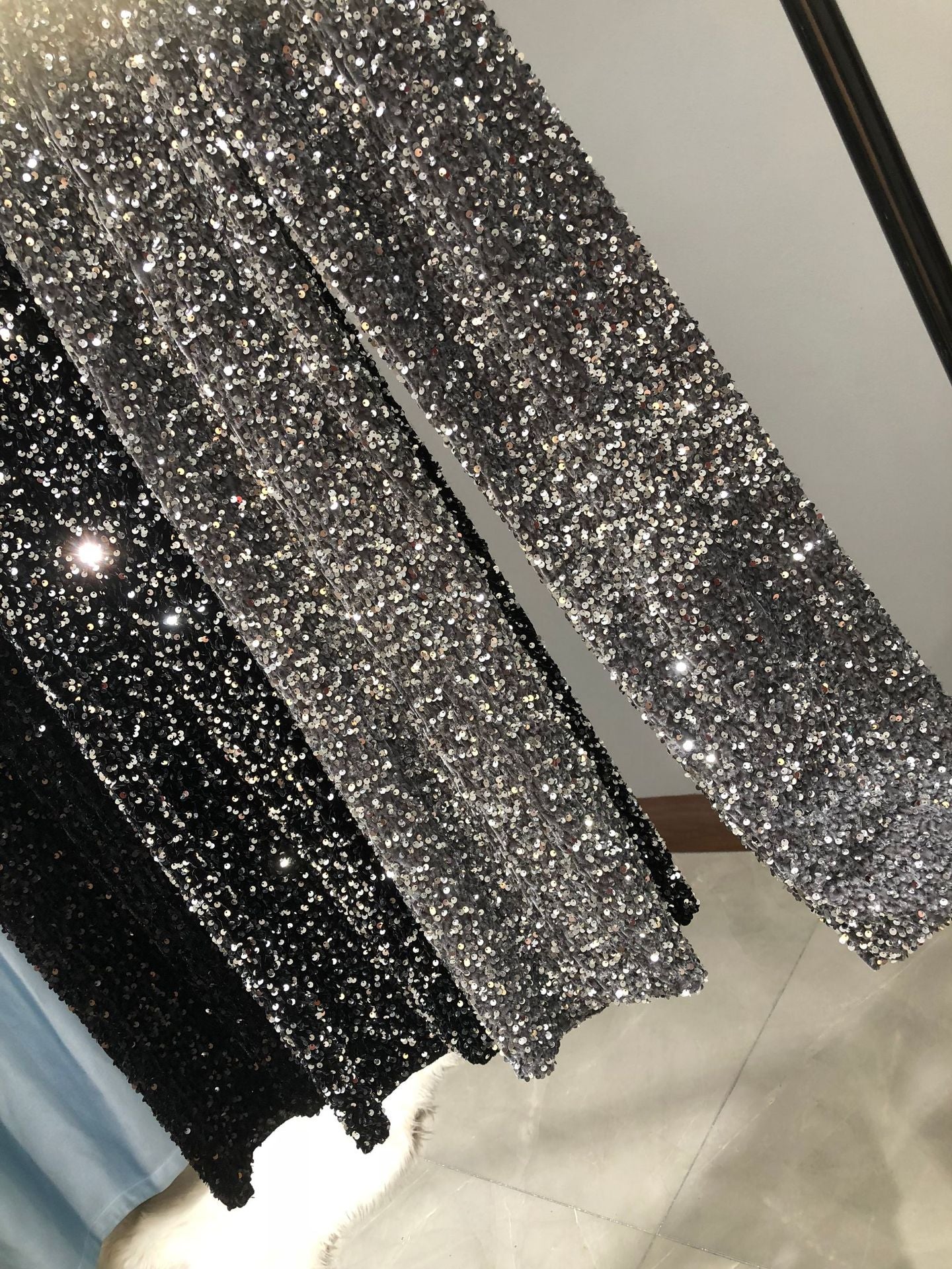 Autumn and Winter Thickened Korean Velvet Sequin Wide Leg Pants Large Long Leg Dipped plus size Floor Pants Shiny Lined Straight Leg Pants for Women