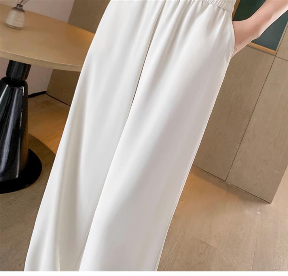 Ice Silk Thin Narrow Wide-Leg Suit Pants for Women, Summer Casual Pear-Shaped Body Slimming Drape Straight Sunscreen Pants