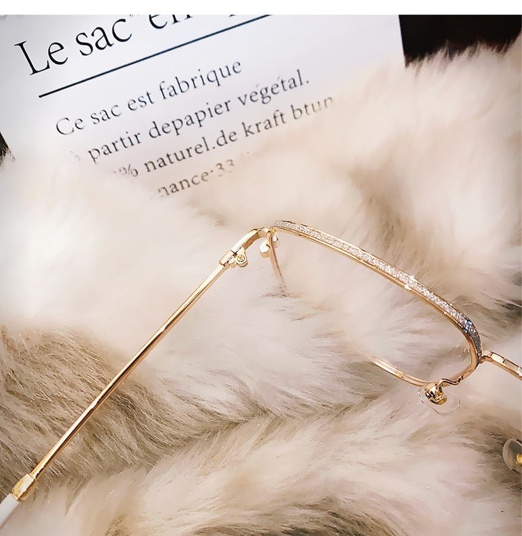 Anti-blue Light Myopia Glasses Women's Light Flat Glasses Metal Frame Internet Red Big Face Slimming Myopia Finished Glasses