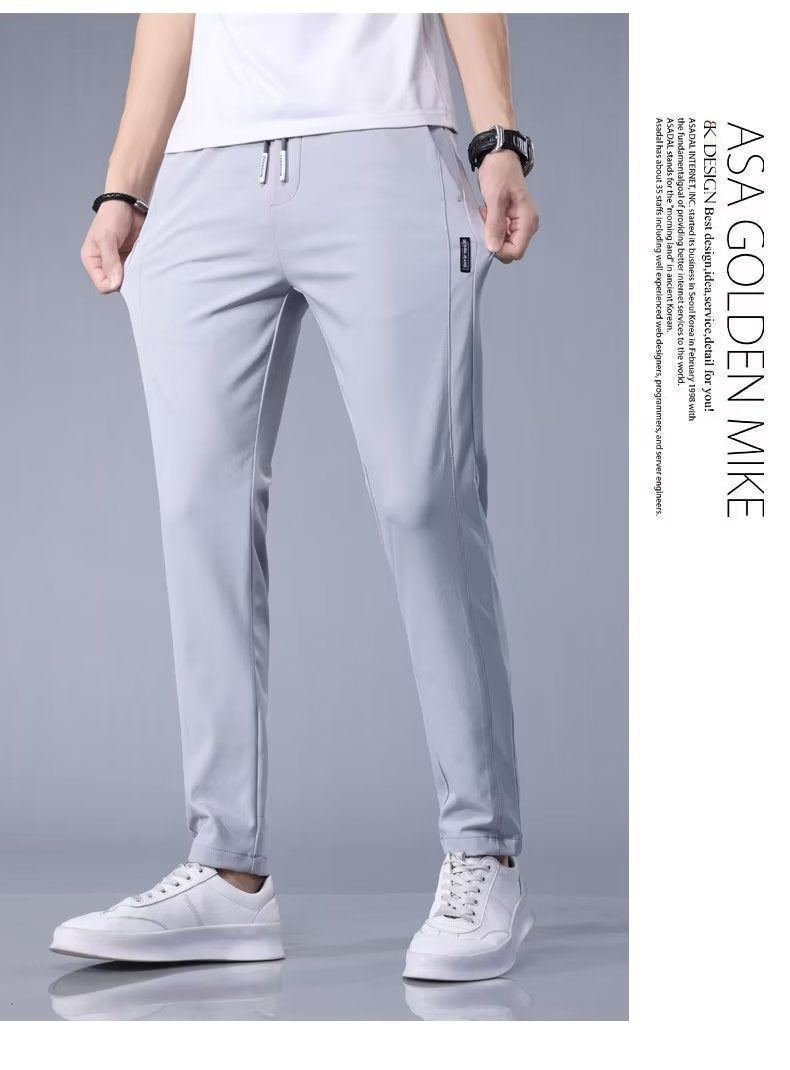 Ice Silk Pants Men's Loose Breathable Straight Slim Casual Pants Summer Thin Trousers Stretch Men's Sports Pants