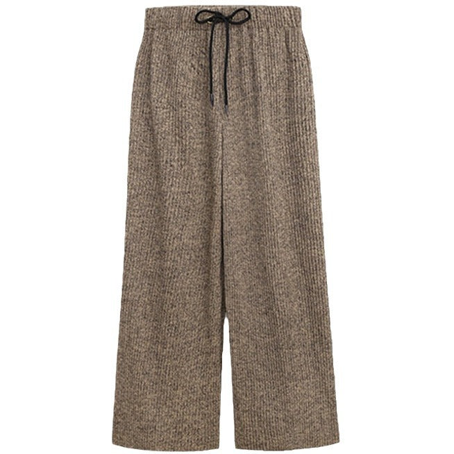 Plus Size Plus Size Woolen Wide-Leg Pants Spring & Fall New Toothpick Strip Loose Nine-Point Straight Pants Women's Pants 100kg