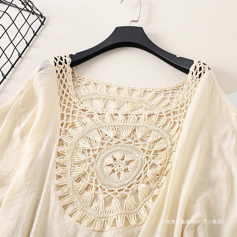 Cross-border new holiday hook solid color stitching European and American beach skirt small tassel sunscreen short sexy beach blouse