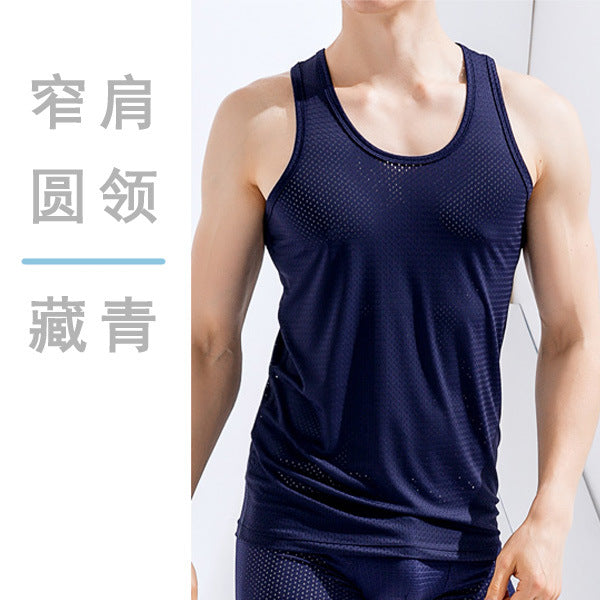 Men's Ice Silk Mesh Tank Top Sports Fitness Quick-Dry Sleeveless Shirt