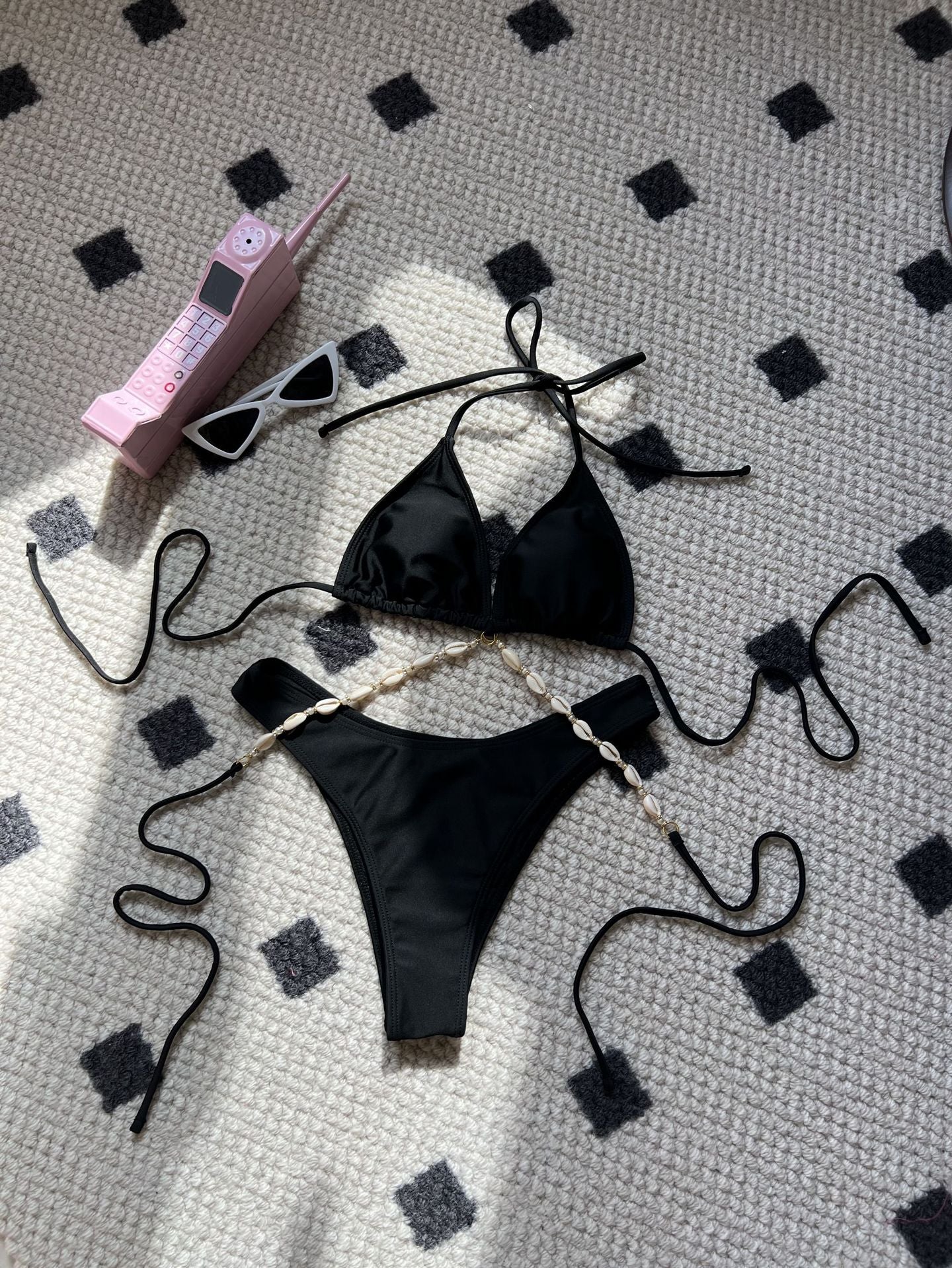 2025 European and American Plain New Sexy Shell Chain Swimsuit Swimsuit Bikini Bikini Cross-Border Export