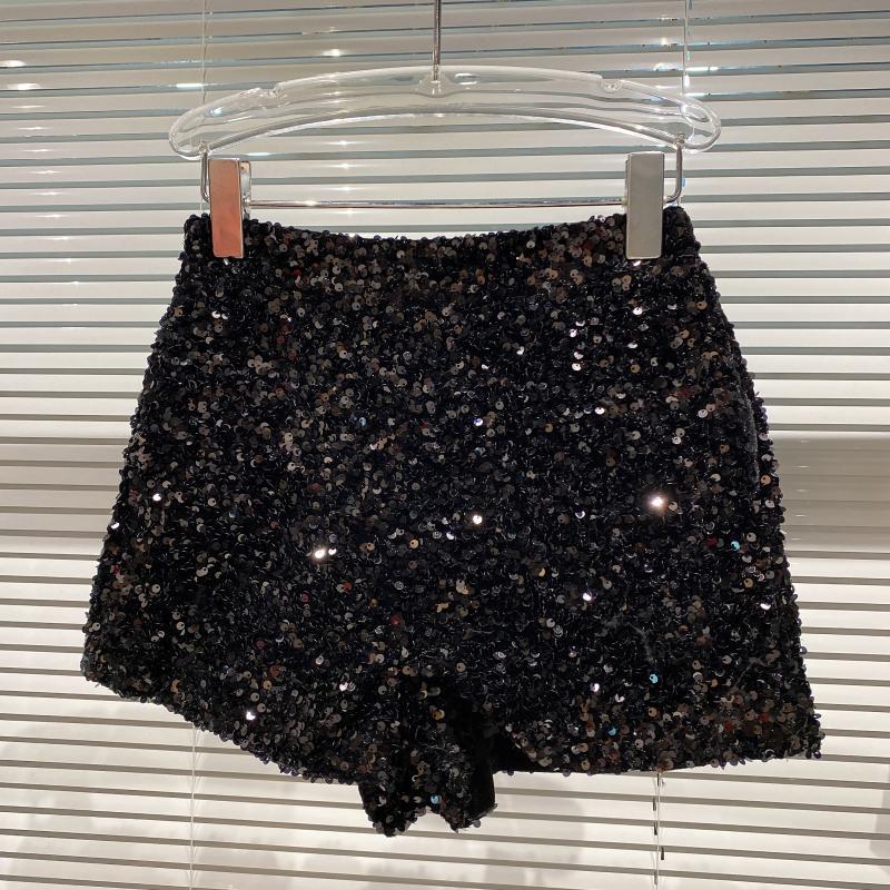 Dropshipping Autum New Full of Sequins Shiny Heavy Zipper Nightclub Socialite Three-Point Shorts Hot Pants for Women