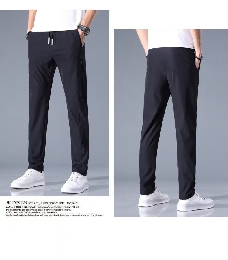 Ice Silk Pants Men's Loose Breathable Straight Slim Casual Pants Summer Thin Trousers Stretch Men's Sports Pants