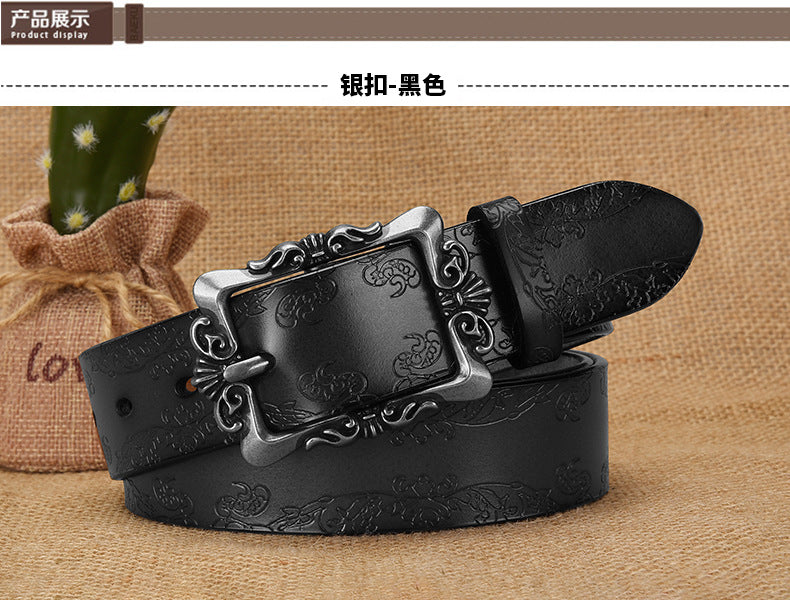 Cross-border European and American Women's Retro Belt Embossed Pattern Pin Buckle Belt Women's Ins Style All-match Simple Casual Pants Belt