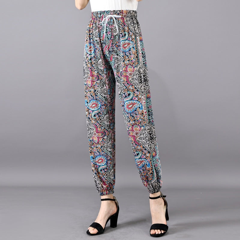 Cross-Border Popular Summer Women's Ice Silk Pants for Middle-Aged and Elderly, Loose Casual Home Pants, Elastic Plus-Size Pants for Square Dancing