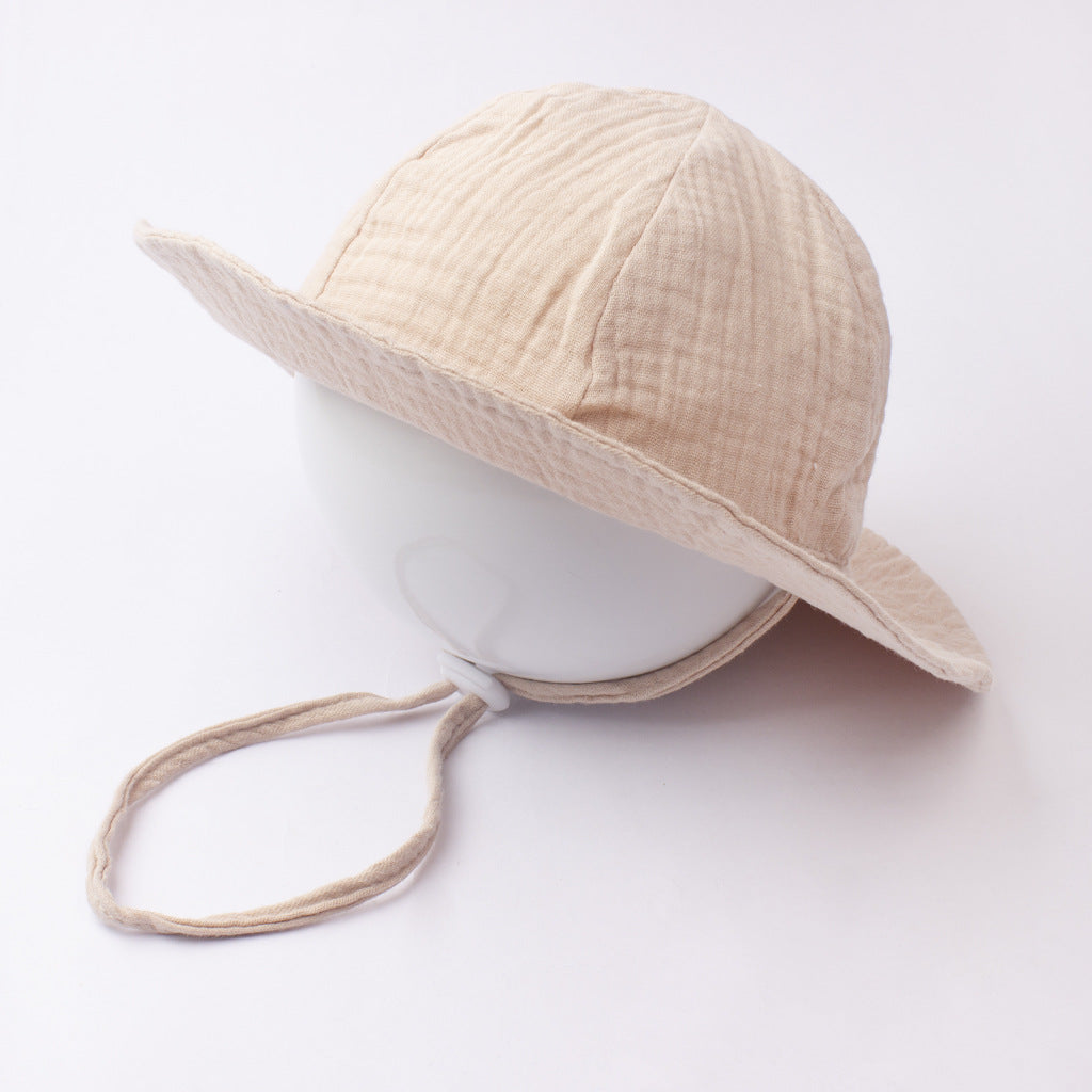 Ins Baby Pure Cotton Basin Hat European and American Anti-Sun Breathable Baby Fisherman Hat Pure Color Kidsren's Sun Hat Breathable Sun Protection