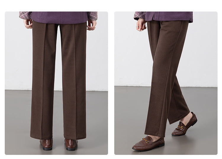Women's Multi-Color Imitation Wool Straight Pants High-Waisted Slimming Look Draped Pure Color Simple No-Iron Work Clothing Casual Long Pants