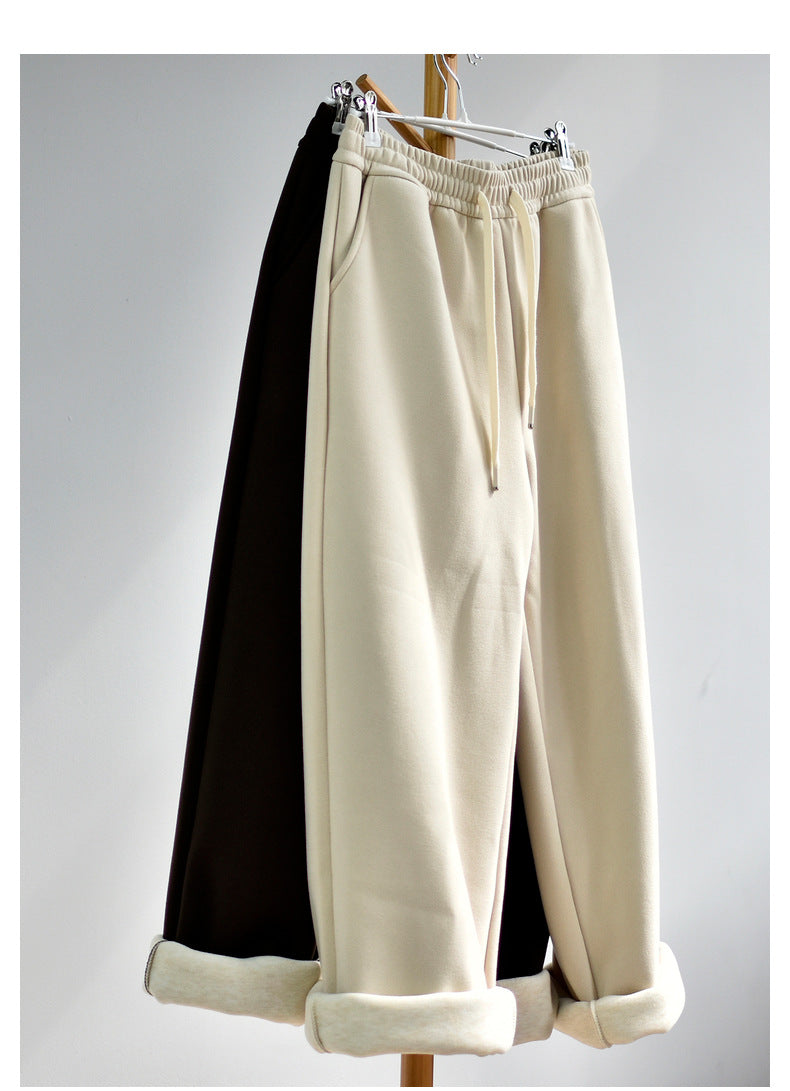 【Double Warm Wool Pants】Women's New Style Draped Wool Silk Soft and Smooth Winter Slimming Wide-Leg Casual Long Pants for Women