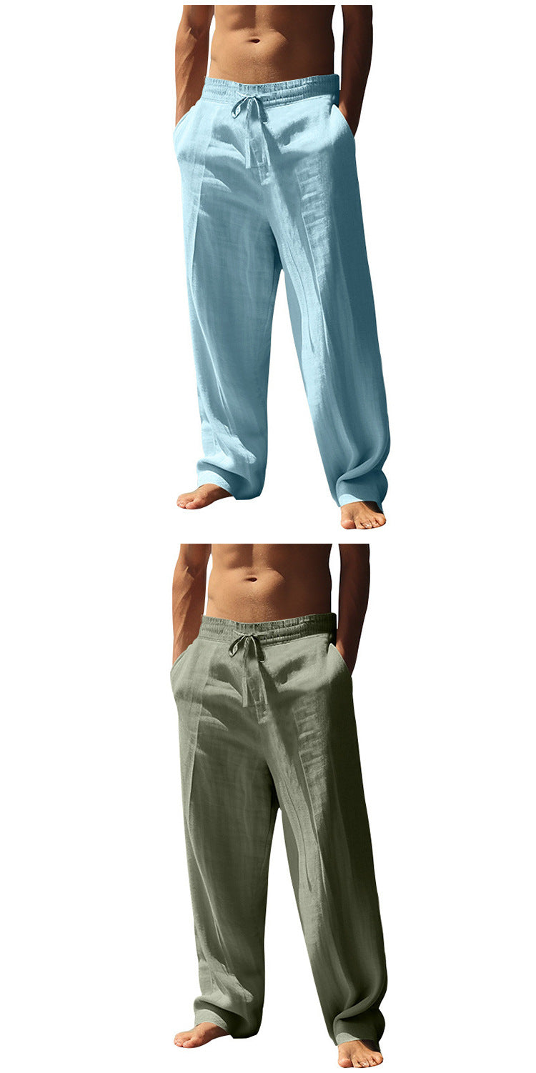 2024 Independent Station European and American Spring and Summer New Trendyy Men's Hip-Hop Breathable Linen Loose Casual Sports Pants