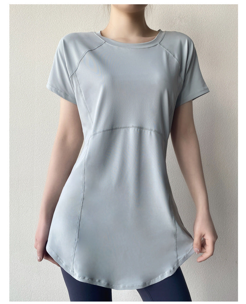 Yoga Clothing Short-sleeved Summer New Mid-length Hip Covering Slimming Quick-drying Top Breathable Fitness Sports T-shirt Women's Thin