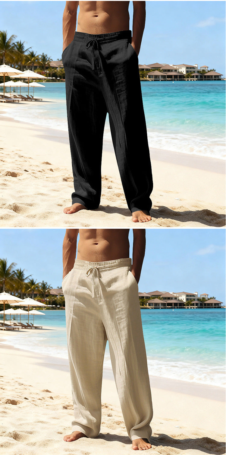 2024 Independent Station European and American Spring and Summer New Trendyy Men's Hip-Hop Breathable Linen Loose Casual Sports Pants