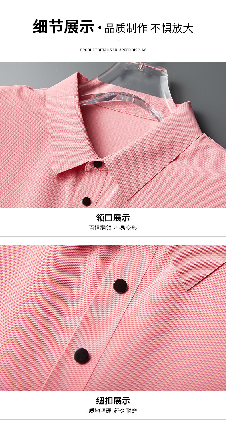 Ice Silk Traceless T-shirt Men's Light Business Solid Color Half Sleeve Top Silk Smooth Breathable Traceless POLO Shirt