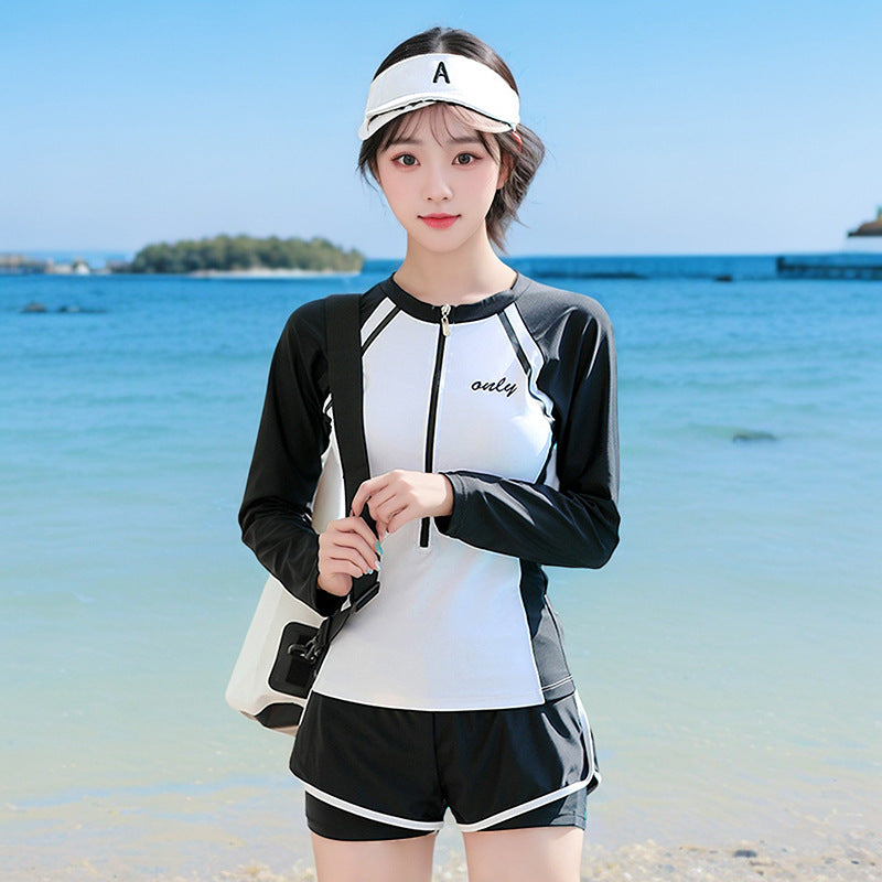 Sports Style Swimsuit Female Split Student Conservative Belly-Covering Slimming Look Boxer Briefs Large Size Summer Hot Spring 2025 New Style