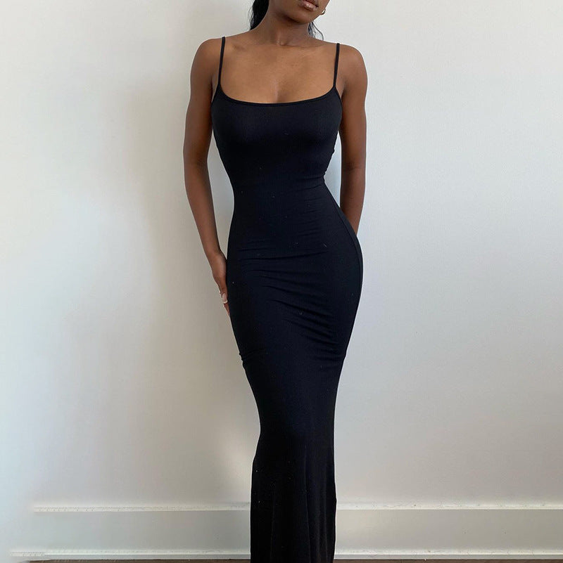 Sling dress European and American Women's High-end Sense Pure Desire Hip Skirt Sexy Slim-fit Milk Silk Long Fishtail Skirt