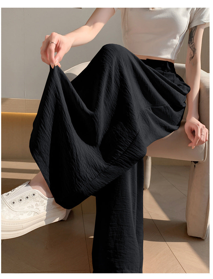 Real Shot of Textured Ice Silk Wide-Leg Pants for Women, New Summer Thin Pants for Small People, High-Waisted Casual Pants and Skirts