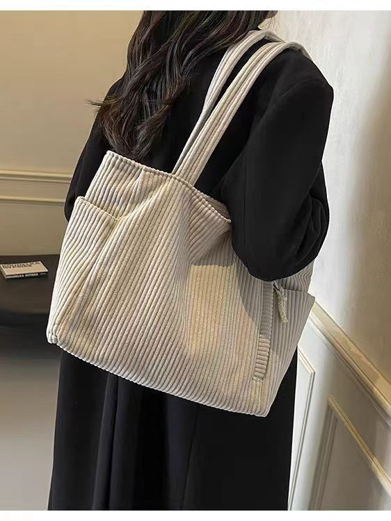 Corduroy Bag Women's Large Capacity 2024 New Autumn and Winter Casual Shoulder Shopping Bag Premium Tote Bag
