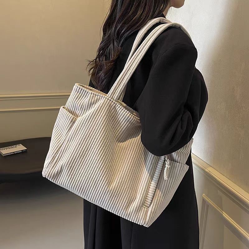 Corduroy Bag Women's Large Capacity 2024 New Autumn and Winter Casual Shoulder Shopping Bag Premium Tote Bag