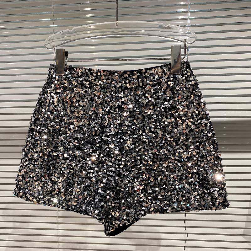 Dropshipping Autum New Full of Sequins Shiny Heavy Zipper Nightclub Socialite Three-Point Shorts Hot Pants for Women