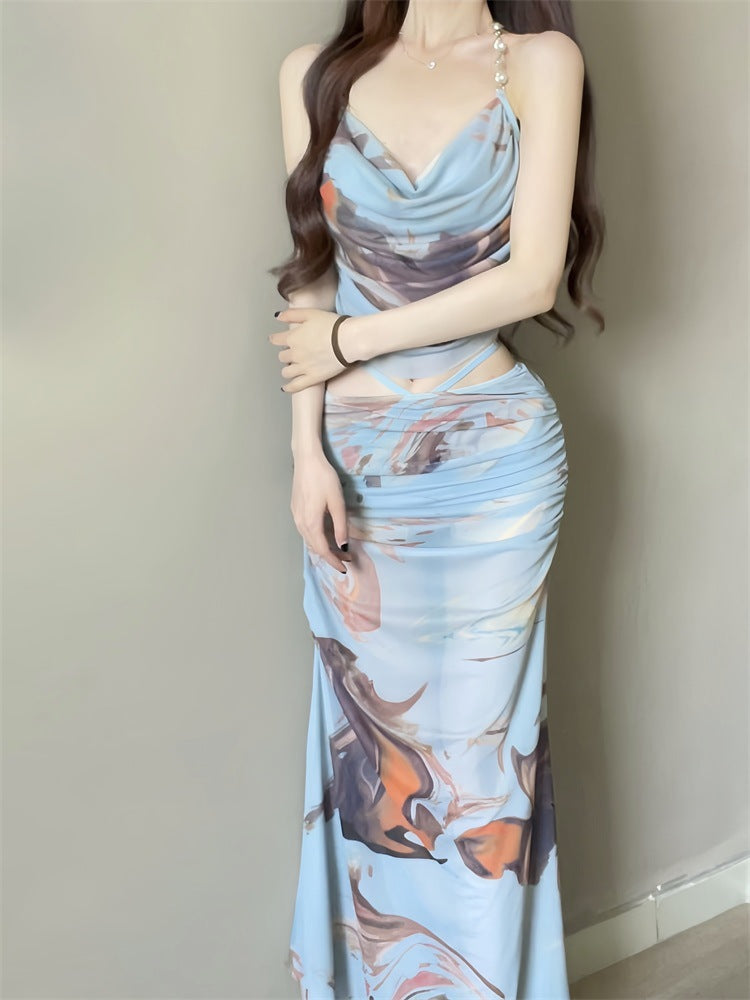 Hot Girl Bikini Swimsuit Female Three-Piece Seaside Vacation Long Skirt Small Breast Push-Up with Underwire Sexy Hot Spring Swimsuit