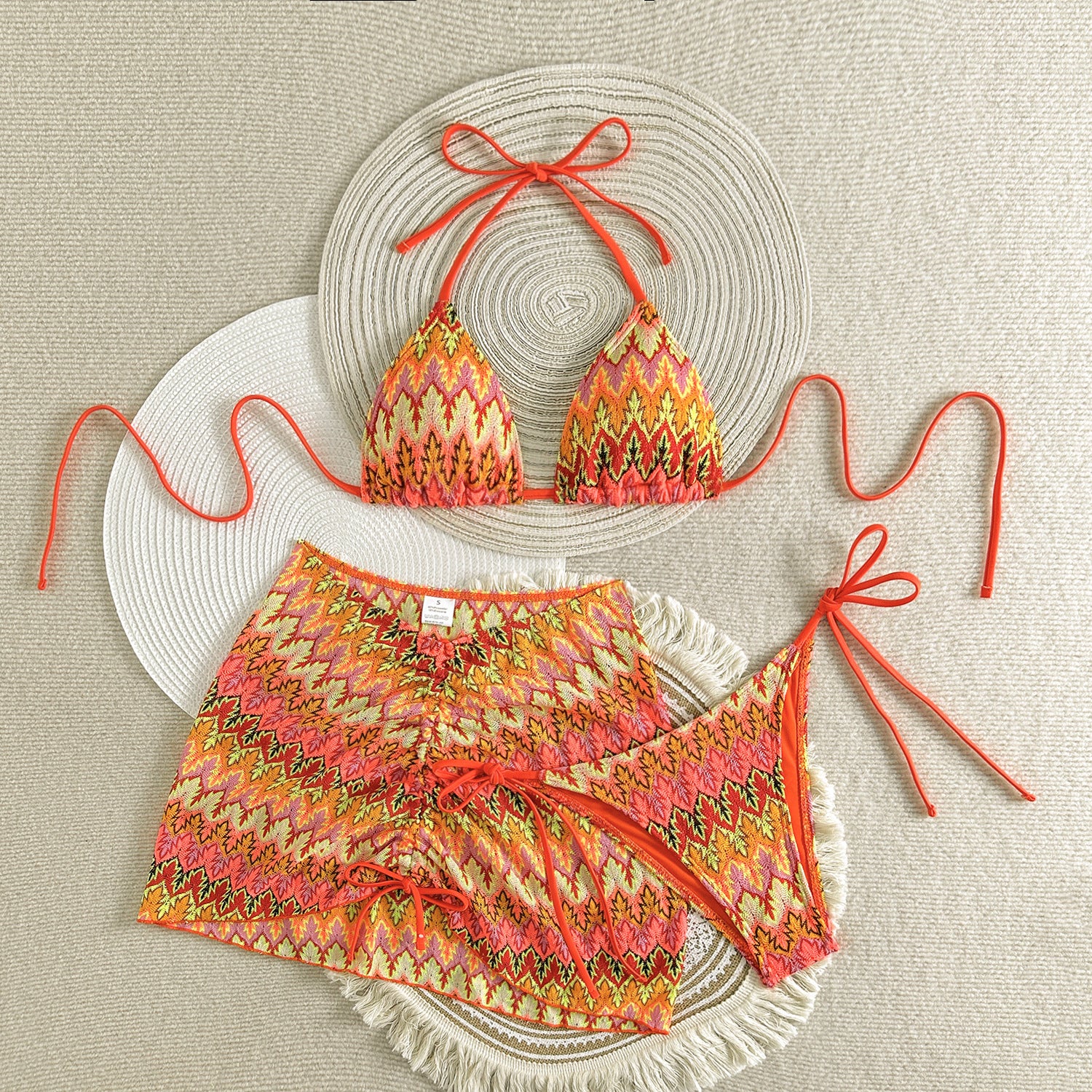 2025 European and American New Embroidered Gradient Sexy Three-Piece Swimsuit Swimsuit Bikini Bikini Cross-Border Export