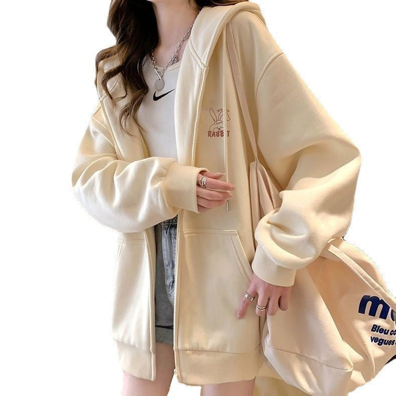Embroidered Pattern Hooded Sweatshirt Girls' Cardigan Jacket 2026 Spring, Autumn and Winter New Style Lazy Style Loose Long-Sleeved Top