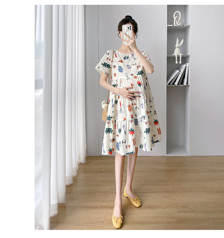 Maternity Summer dress 2024 New Fashion Western Style Loose Pregnant Women dress Hot Mom Loose Pregnant Women Skirt