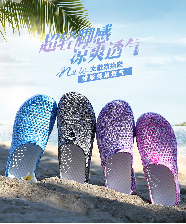 Cross-Border Women's Clogs, Breathable Beach Slippers, Outdoor Non-Slip Flat Heels, Fashionable, Comfortable, Versatile, Breathable and Lightweight