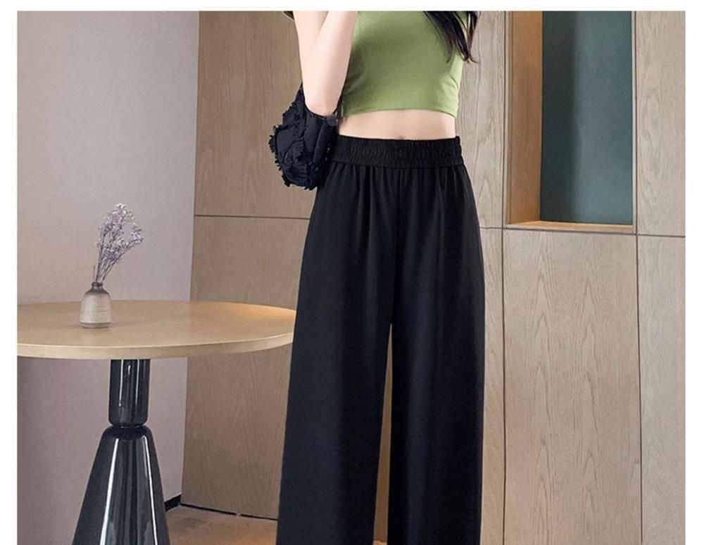 Ice Silk Thin Narrow Wide-Leg Suit Pants for Women, Summer Casual Pear-Shaped Body Slimming Drape Straight Sunscreen Pants