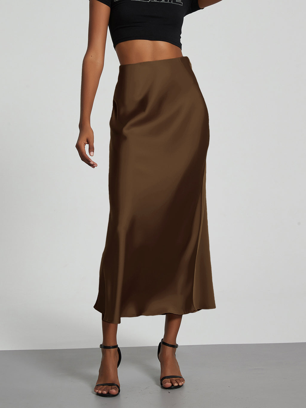 Cross-border women's clothing wholesale European and American style fashion temperament satin texture skirt Joker solid color glossy mid-length skirt