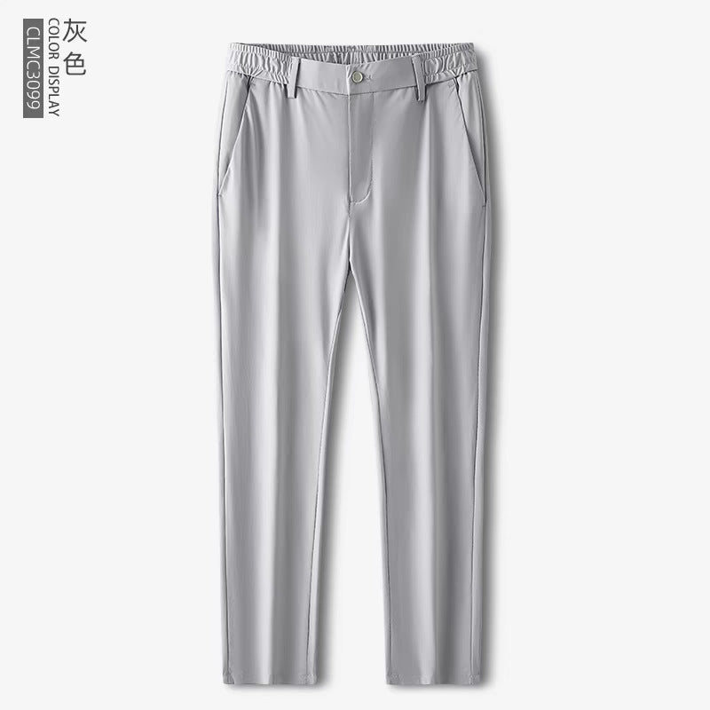 Ice silk trousers men's summer thin stretch high-grade draping straight loose business casual trousers plus size pants men