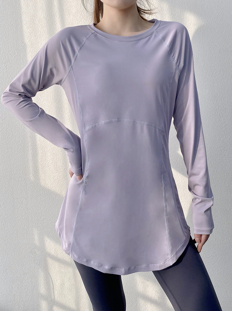Spring and Summer Long Hip Covering Slimming Style Beautiful Back Breathable Yoga Suit Long Sleeve Running Fitness Sportswear T-shirt for Women