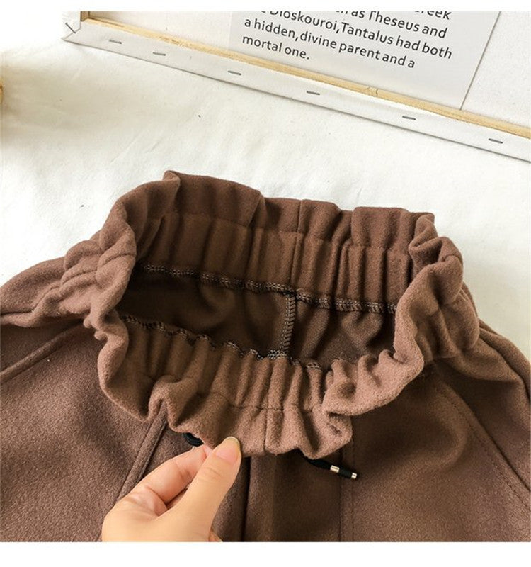 High Waist Woolen Shorts Autumn and Winter 2024 New Black Wide Leg Pants Slimming Spring Outwear Loose Casual Boots for Women
