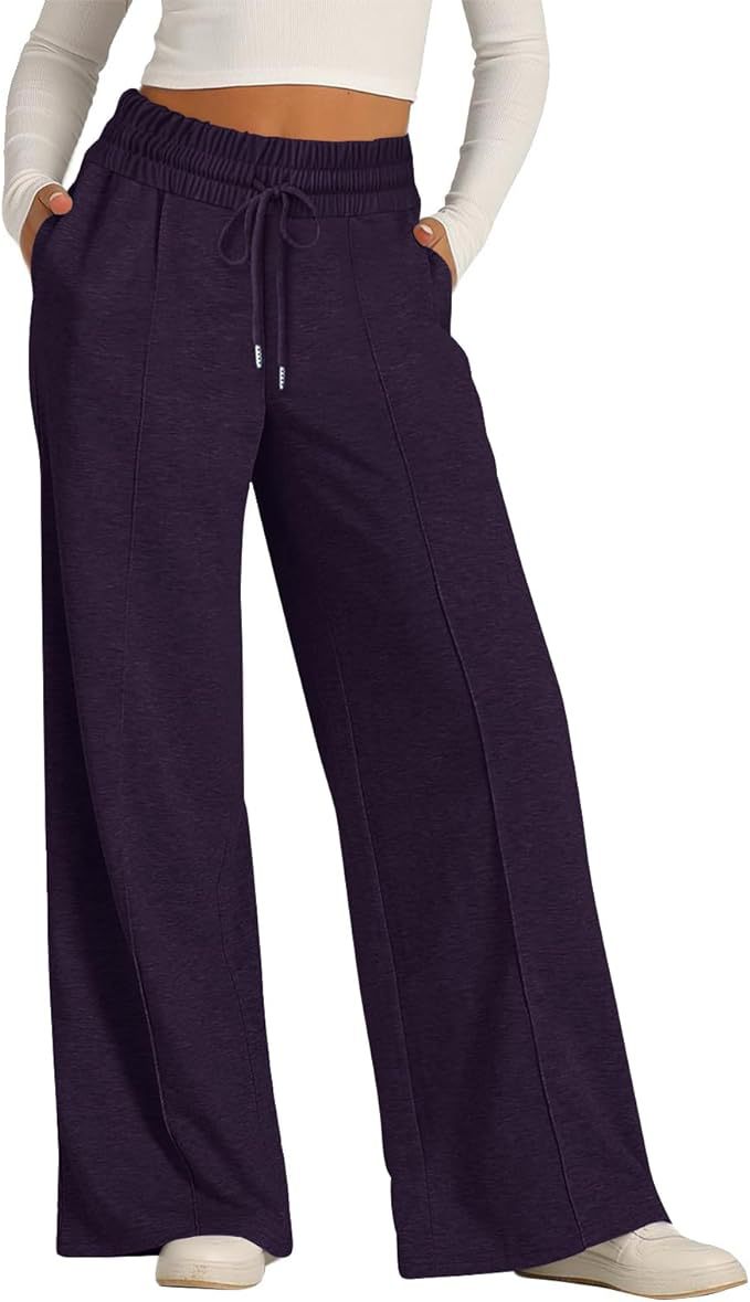 Cross-Border Export Amazon Temu2024 Spring and Summer European and American Style Pure Color Casual Wide-Leg Drawstring Elastic Waist Sweatpants