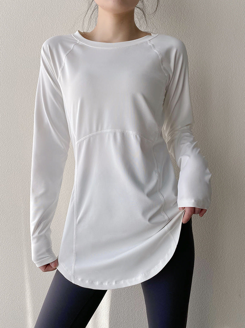 Spring and Summer Long Hip Covering Slimming Style Beautiful Back Breathable Yoga Suit Long Sleeve Running Fitness Sportswear T-shirt for Women