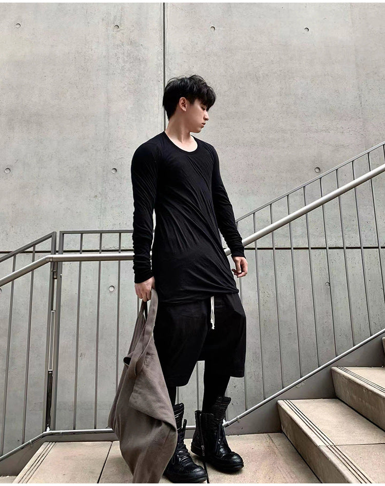 SUBHUMAN men's chic dark five-point harem hanging baggy pants shorts casual middle pants