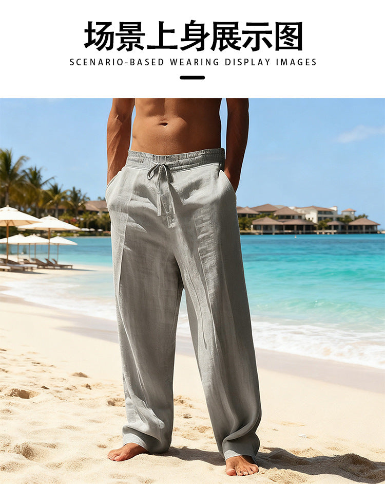 2024 Independent Station European and American Spring and Summer New Trendyy Men's Hip-Hop Breathable Linen Loose Casual Sports Pants