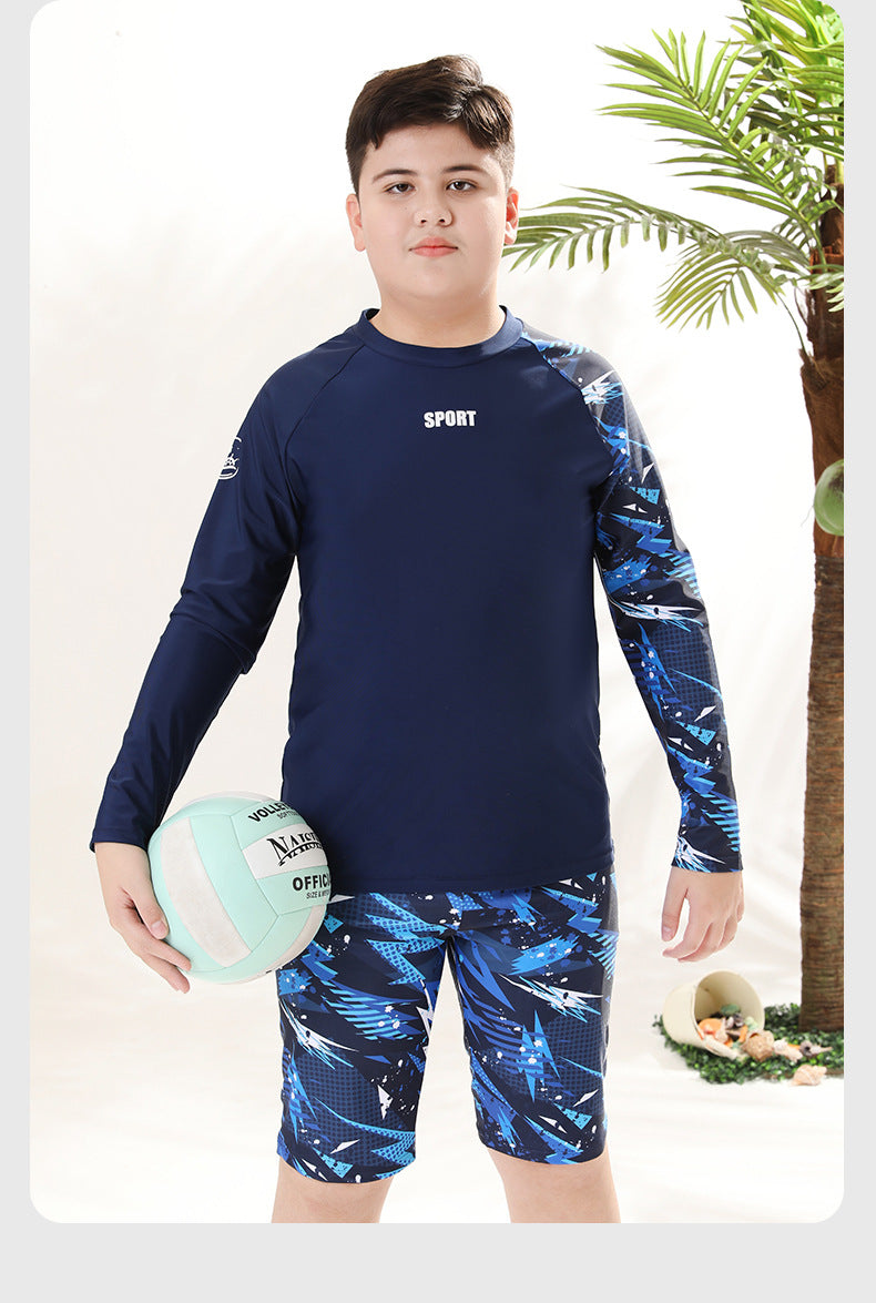 Children's Swimwear for Boys, Two-Piece Swim Trunks for Older Boys, 2026 New Model, Professional Sun-Protective Swimsuit, Hot Spring Set
