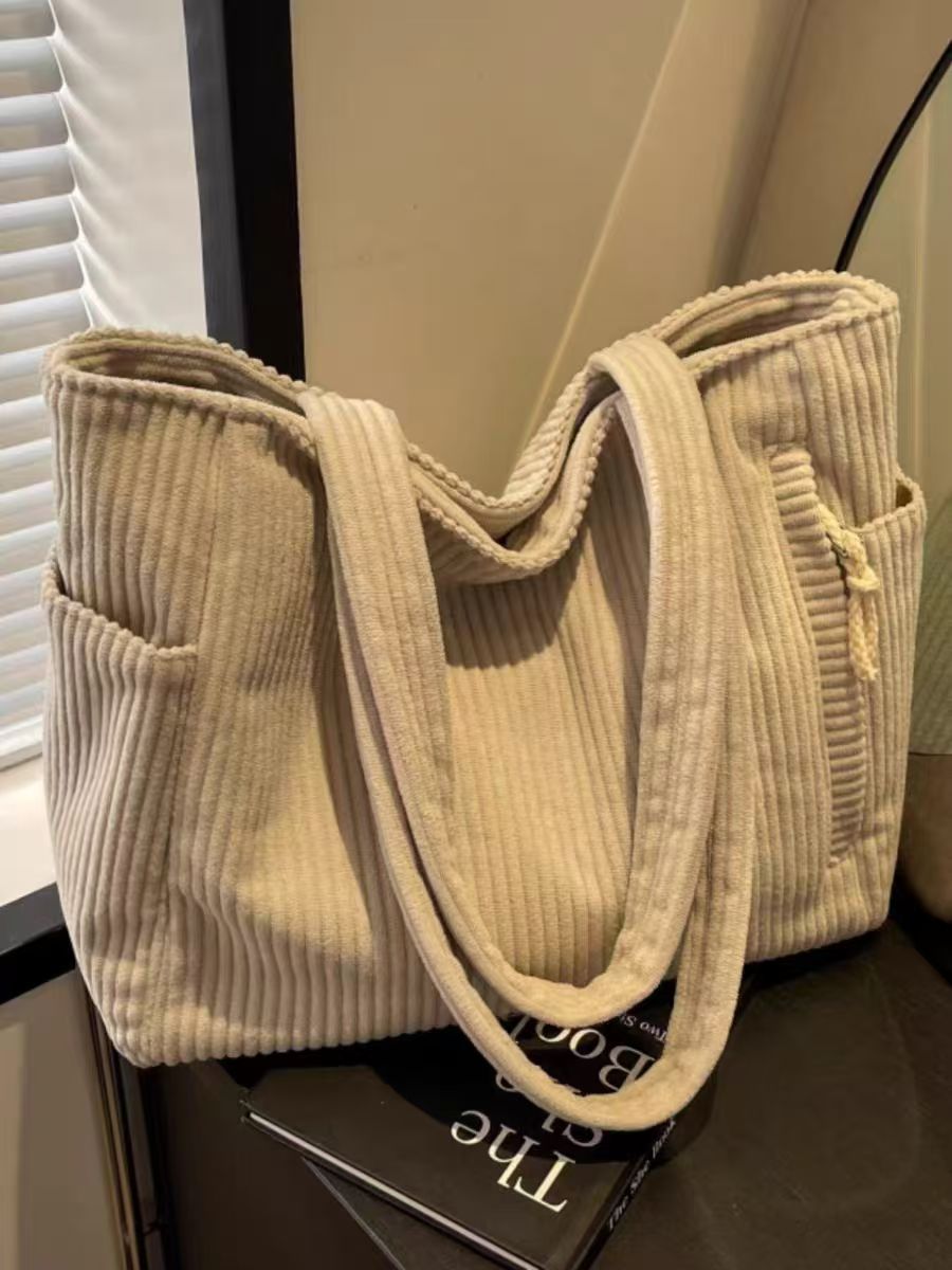 Corduroy Bag Women's Large Capacity 2024 New Autumn and Winter Casual Shoulder Shopping Bag Premium Tote Bag