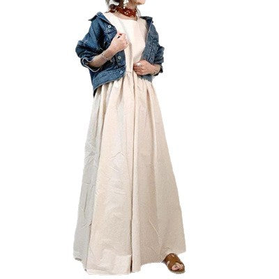 In-Stock Korean 2026 Season New Style Loose Sleeveless Dress with a Large Hem, Slimming Mid-Length Dress with Patchwork Design