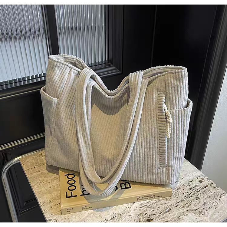 Corduroy Bag Women's Large Capacity 2024 New Autumn and Winter Casual Shoulder Shopping Bag Premium Tote Bag